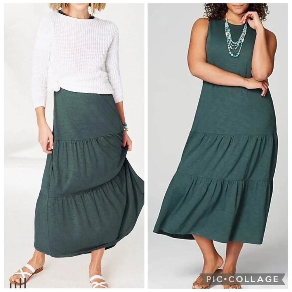 J. Jill Fatigue Green Tiered Sleeveless Midi Maxi Dress Womens size small petite - Picture 6 of 11
